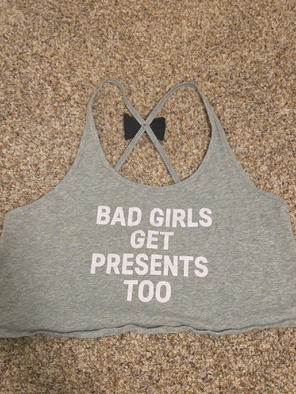 Victoria's Secret Gray Cropped Graphic Tank - Pink Lettering